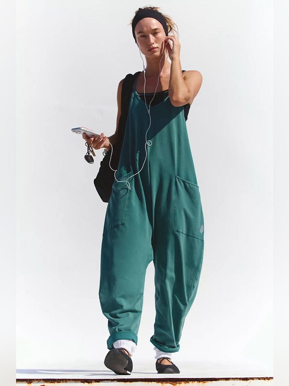 Free People Movement Size Large Women’s Teal Relaxed-Fit Jumpsuit with Pockets